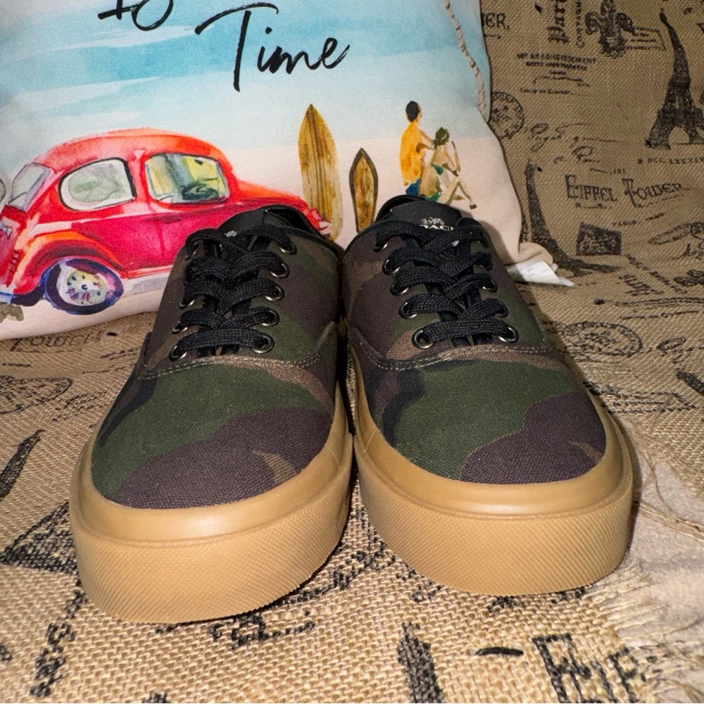 COACH NWOB! Men'S Green Canvas Camo Print Tennis Sneaker Size 7.5 - Picture 3 of 11